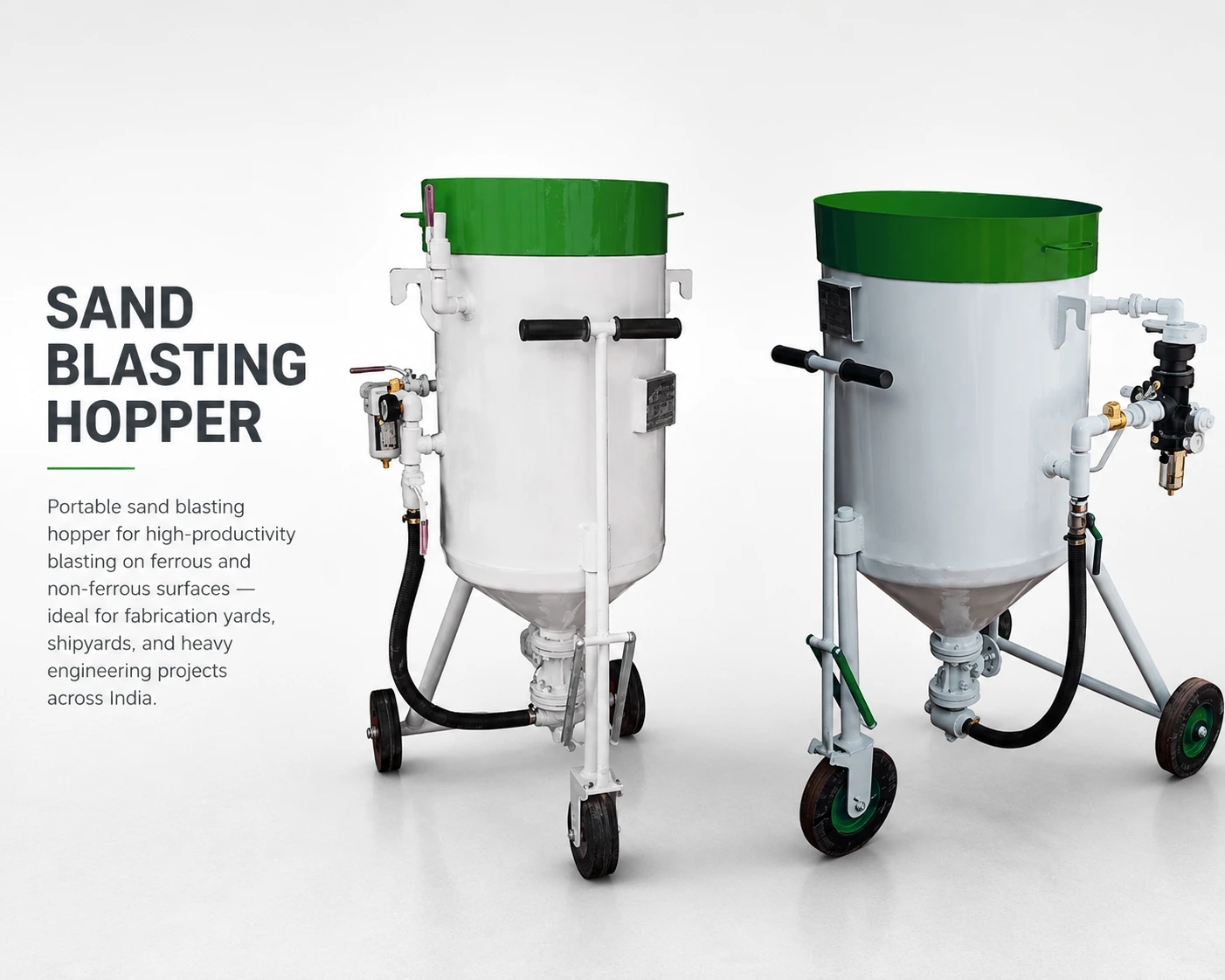 Sand blasting hopper in operation for industrial surface preparation